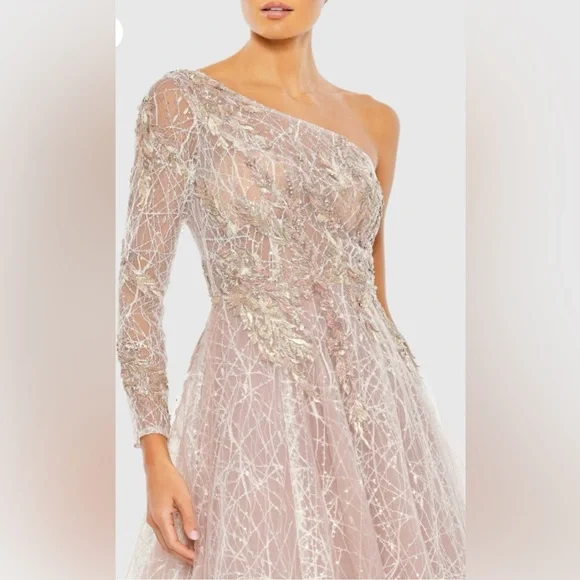 Pink Embroidered One Shoulder Bodice Ballgown Size 6 Color Dusty Rose